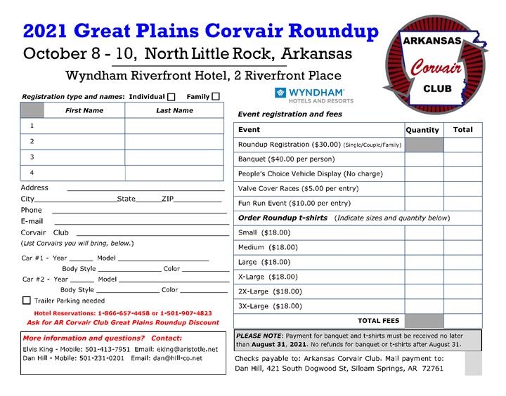 2021 Corvair Round up registration